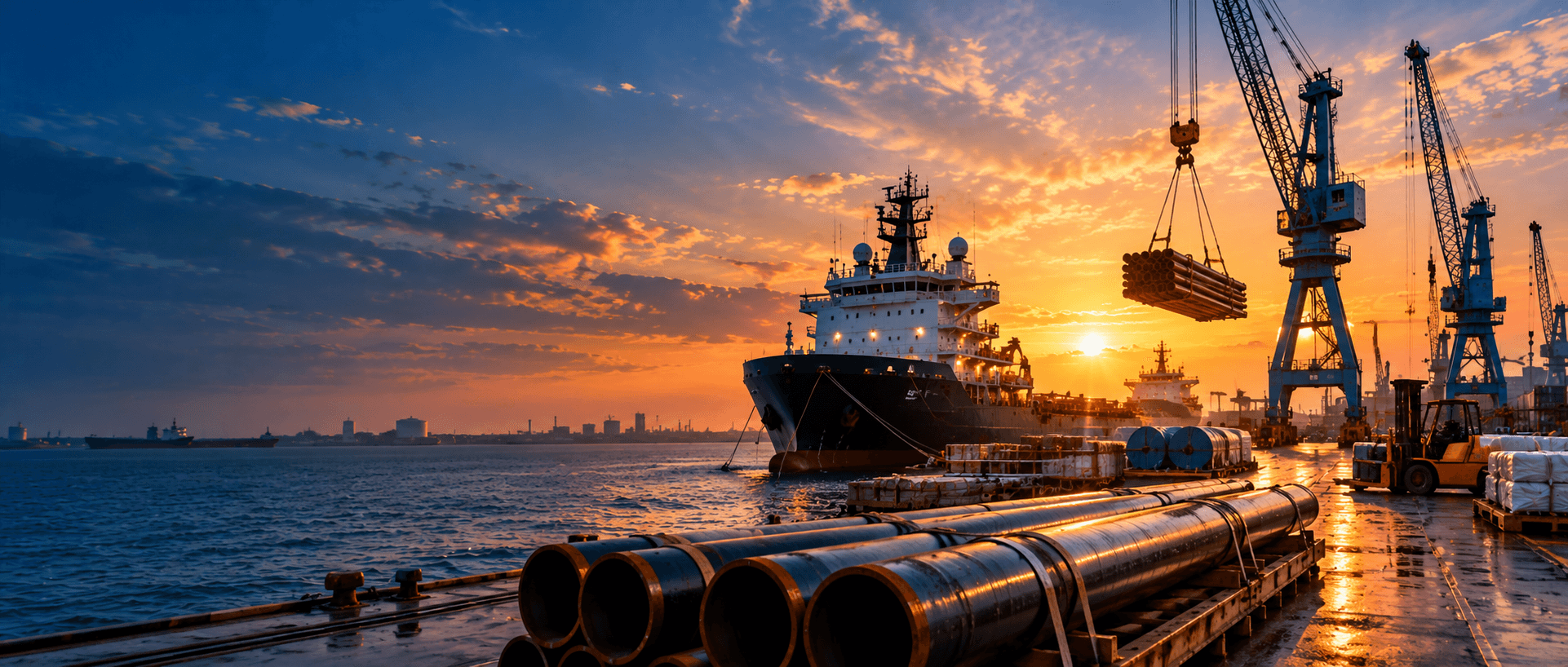Port logistics, quayside crane and material staging for offshore rigs