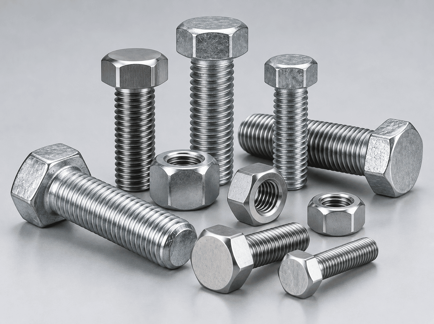 Heavy-duty hexagonal head bolts and nuts