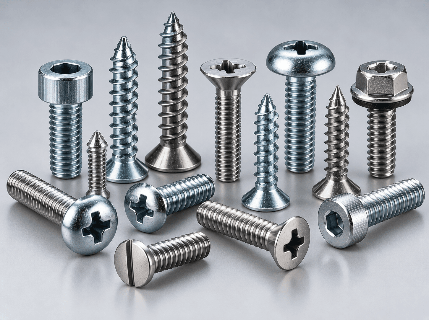 Industrial precision screws and self-tapping fasteners