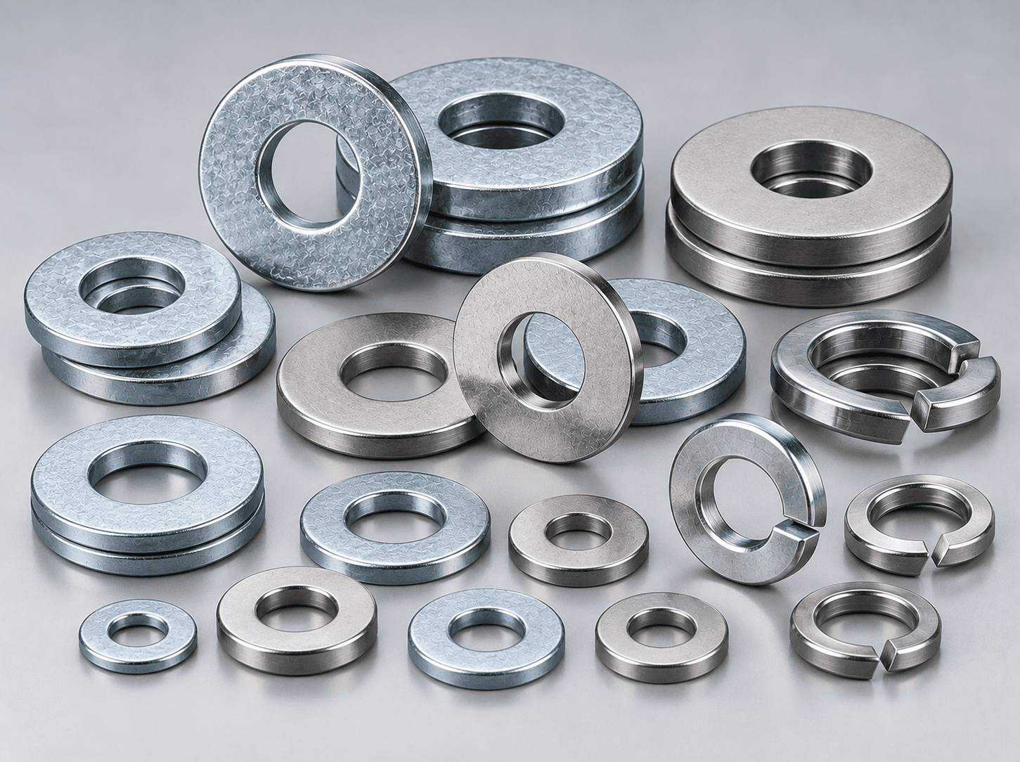 Assorted flat washers and spring split lock washers