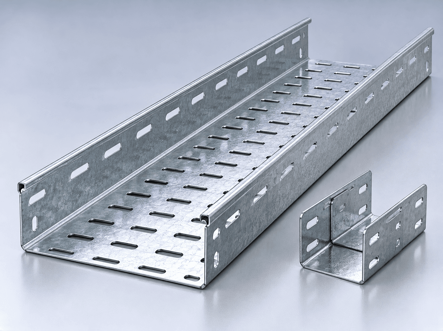 Hot-dip galvanized perforated cable tray and connector accessories