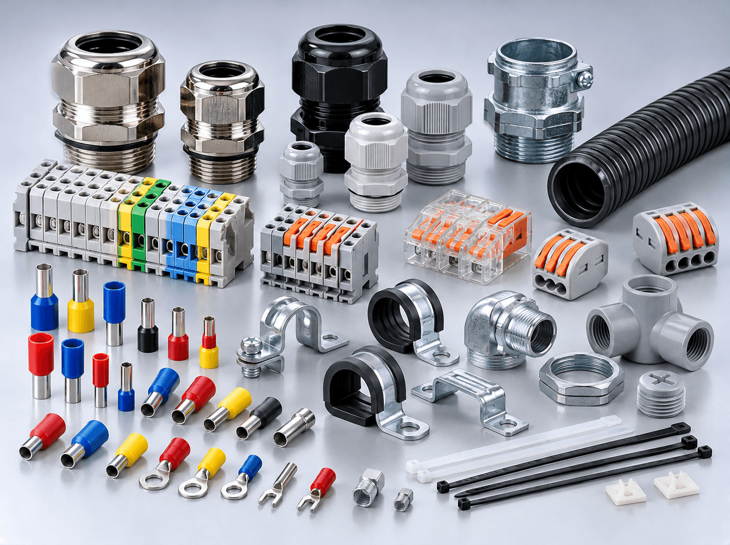Industrial electrical installation accessories and hardware collection