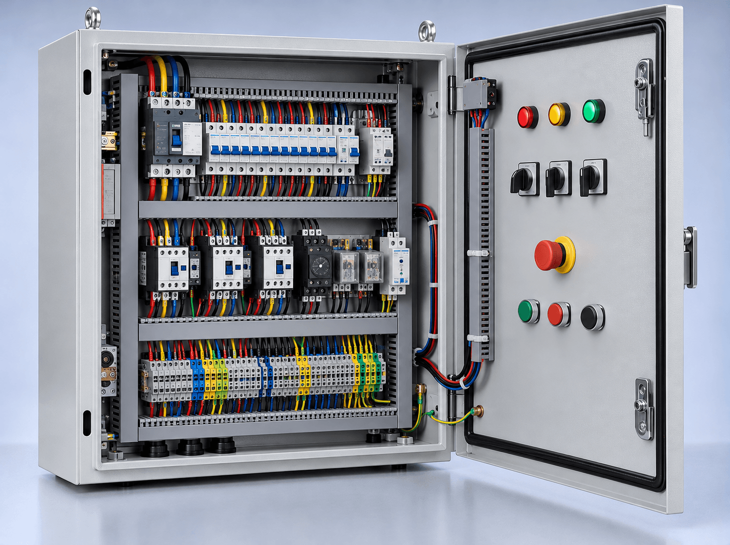 Custom engineered industrial electrical control panel and switchgear cabinet