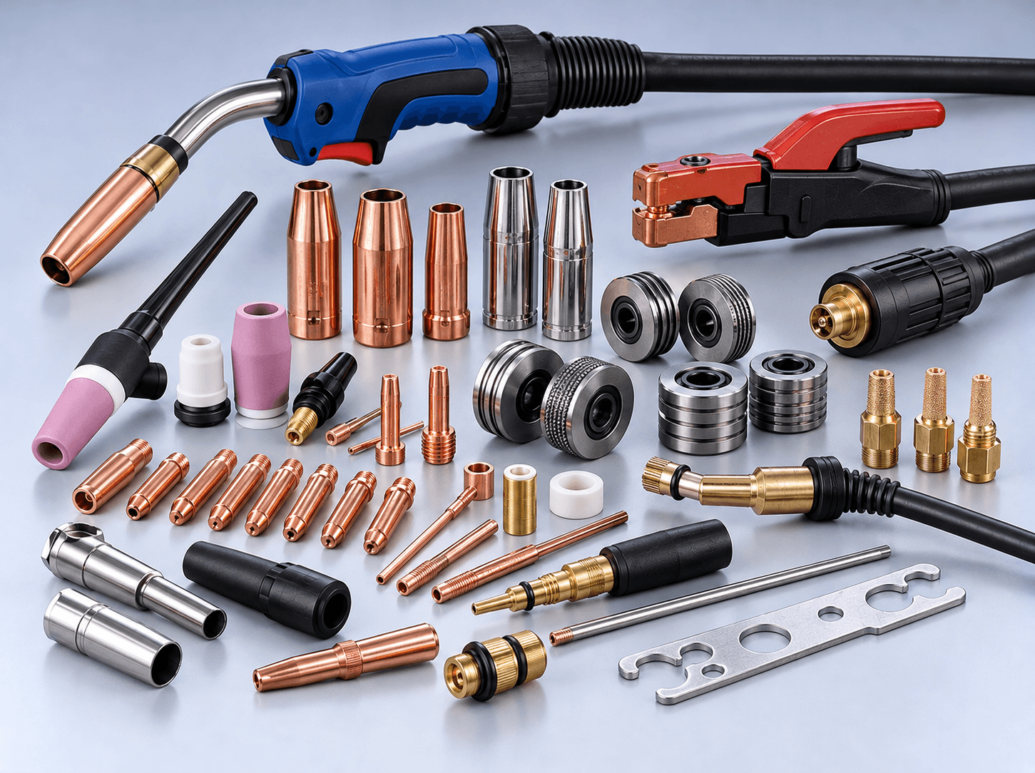 Industrial welding torch spares, nozzles, contact tips, and consumables